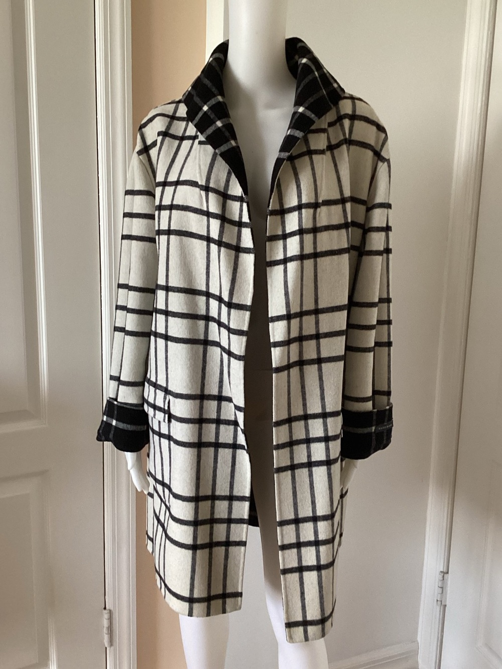 Susan Bristol Black & White Plaid Pea Coat - Picture 2 of 8